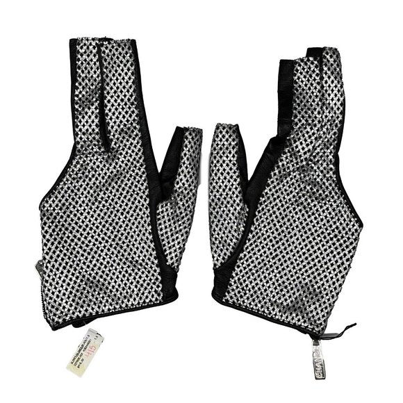 CHANEL - 2008 Act 1 - Black / Metallic Silver Mesh Leather Gloves - 7.5 - Picture 1 of 12